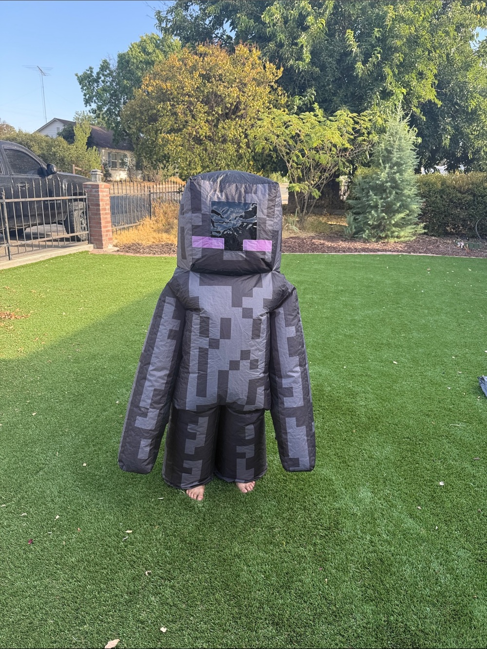 Kids Pixel Monster Costume - Black and Gray with Purple Eyes ENDERMAN MINECRAFT